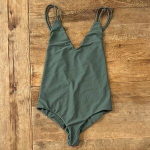 Citrine Sage Green V-Neck One-Piece Swimsuit